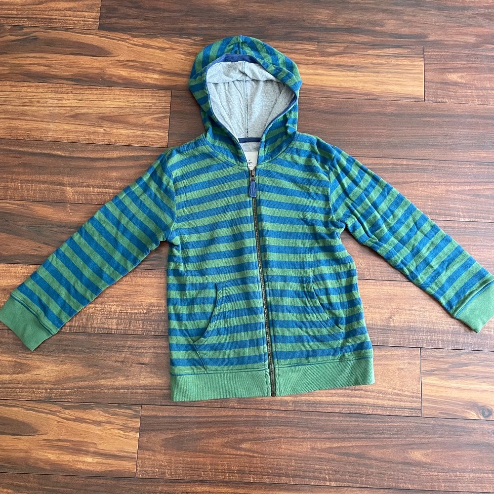 Mini Boden Stripy Zip Through Hoodie Blue Green Cotton 7-8Y